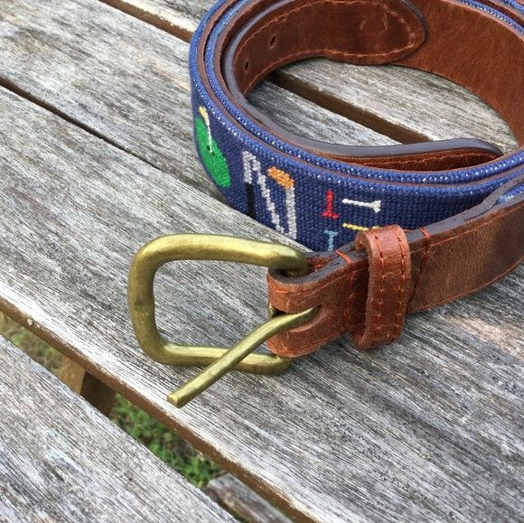 Smathers & Branson Hand Stitched Needlepoint Leather Golf Belt 42 - Picture 3 of 7